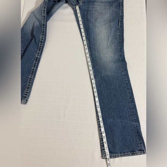 True Religion Jeans Straight Flap Natural Big T Red Stitch Blue Men’s 31x34 - Picture 10 of 16